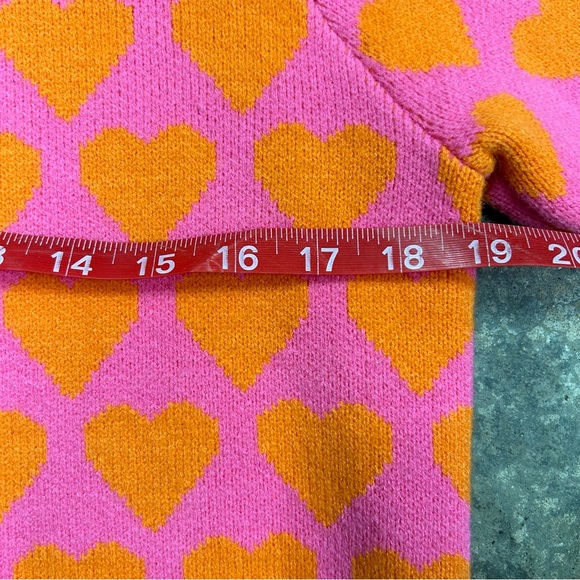 NWT THML Short Sleeve Heart Sweater Top Womens Small Pink Orange Valentines - Picture 6 of 7